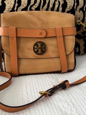 Tory Burch Cognac and Tan Leather Strap Crossbody